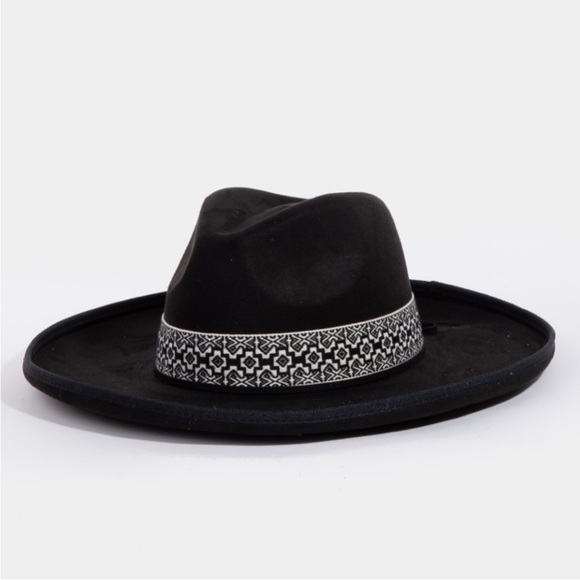 Boutique Accessories - Beveled Western Fedora with Boho Band Available in Multiple Colors O/S